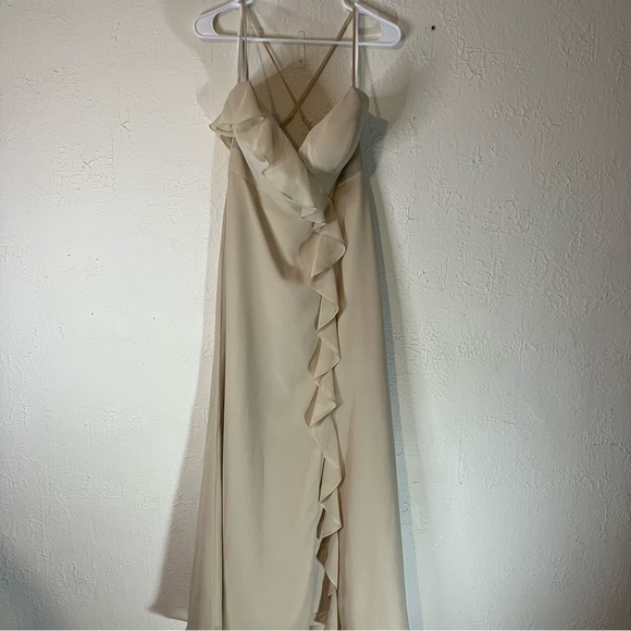 Revelry Paloma Chiffon Ruffle Front Maxi Dress in Champagne - Picture 3 of 12